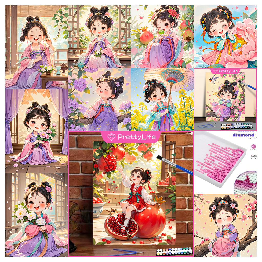 PLสไตล์โบราณสาวน้อย5ง งIY ภาพวาดเพชร/ภาพสีน้ํามันดิจิตอลคริสตัลปักครอสติเพชรเต็มโมเสคเพชรเย็บปักถักร้อยชุดพลอยเทียมตกแต่งบ้า