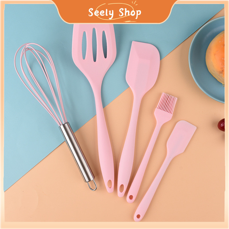 ʚɞ  seely.shop ʚɞ💥ส่งไว💥 เครื่องครัวซิลิโคนชุด 5 ชิ้นซิลิโคน slotted ไม้พายแปรงปัดไข่เครื่องครัวซิลิโคนชุดห้าชิ้น