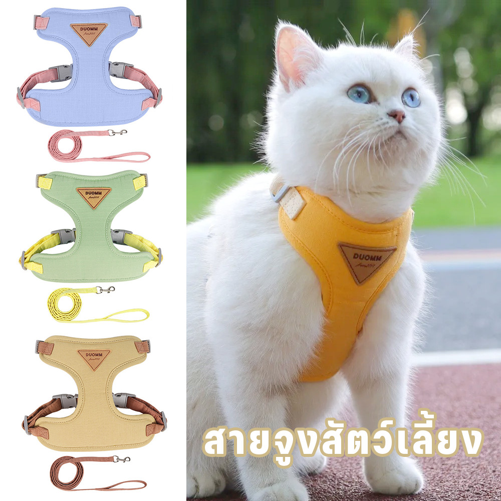 สายจูงแมวรัดอก สุนัขเล็ก กระต่าย เลือก Pet Harness ผ้าทอลายทแยง ใส่สบาย ปลอดภัย