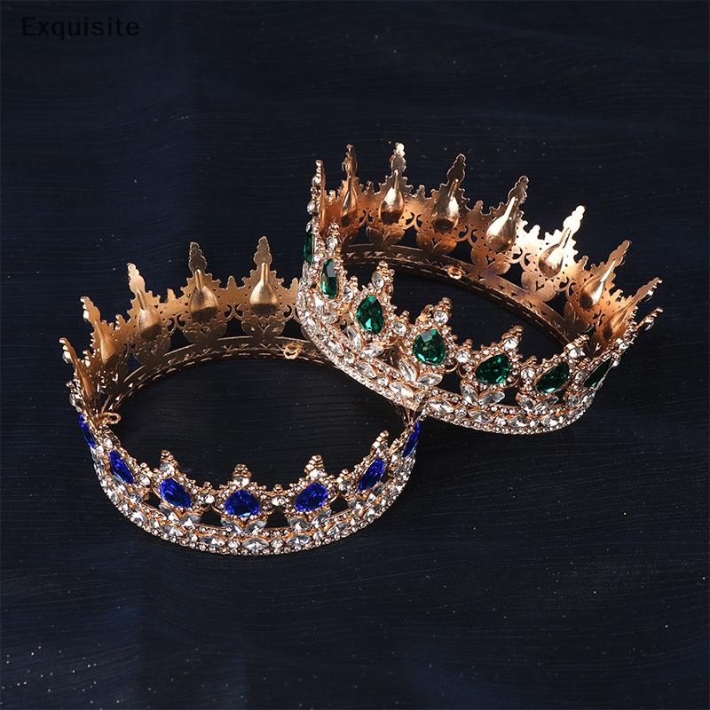 [ประณีต] 2024 ใหม่ Baroque รอบมงกุฎแต่งงานเจ้าสาวประกวด Rhinestone คริสตัล Tiaras Crown Molding Headpieces สําหรับ Queens และ King [th]