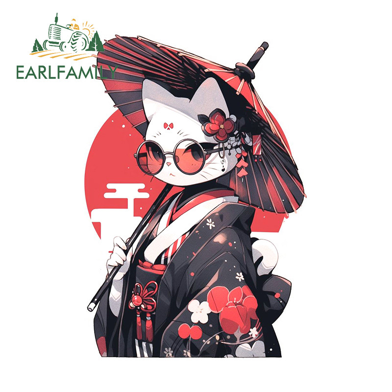 EARLFAMILY 13 ซม.X 8.9 ซม.สําหรับDemon MaidenแมวKimonoน่ารักรถสติกเกอร์ไวนิลแฟชั่นDecalsรถอุปกรณ์เสริมWindows Decor