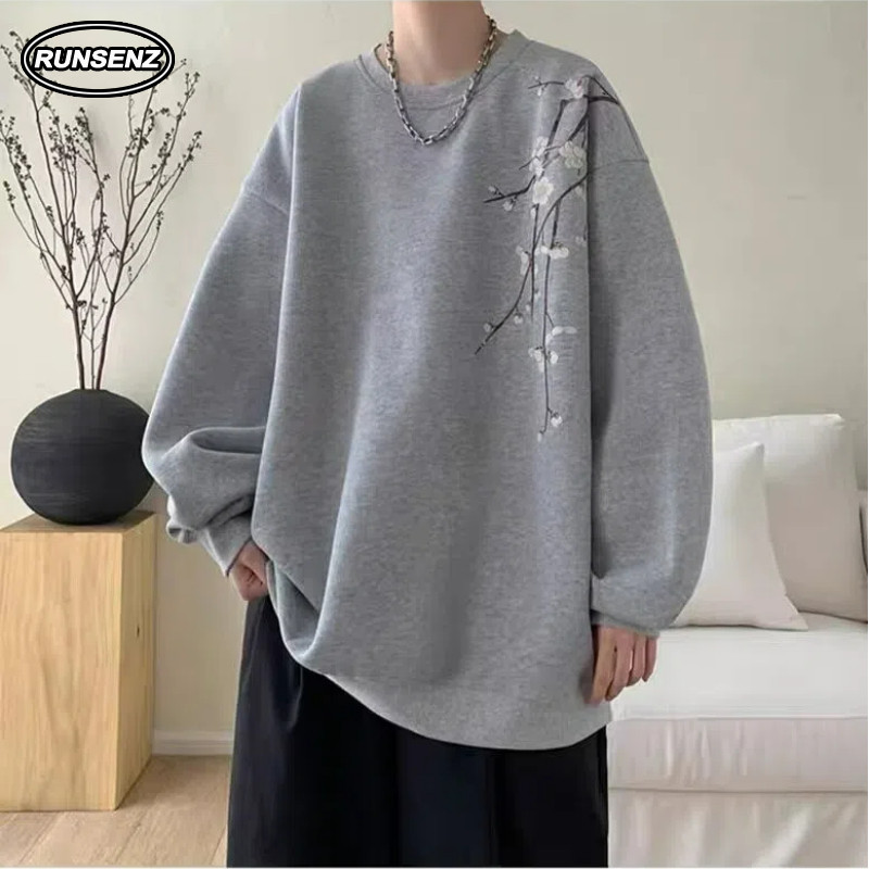 ม-5เอ็กแอล เสื้อสเวตเตอร์คอกลมสไตล์เกาหลีผู้ชายหลวมสบายๆแขนยาวพลัสขนาดเสื้อสเวตเชิ้ต