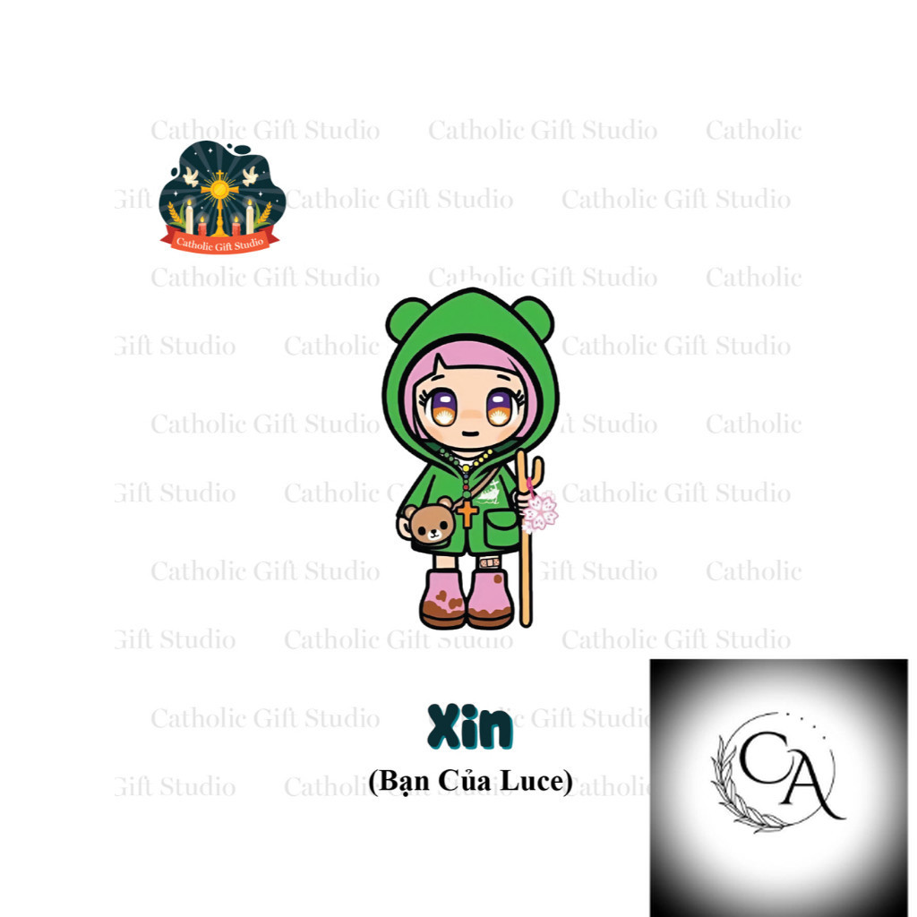 You Luce Keychain 2D Green Annime Hard Pressed Mica คาทอลิกของขวัญ