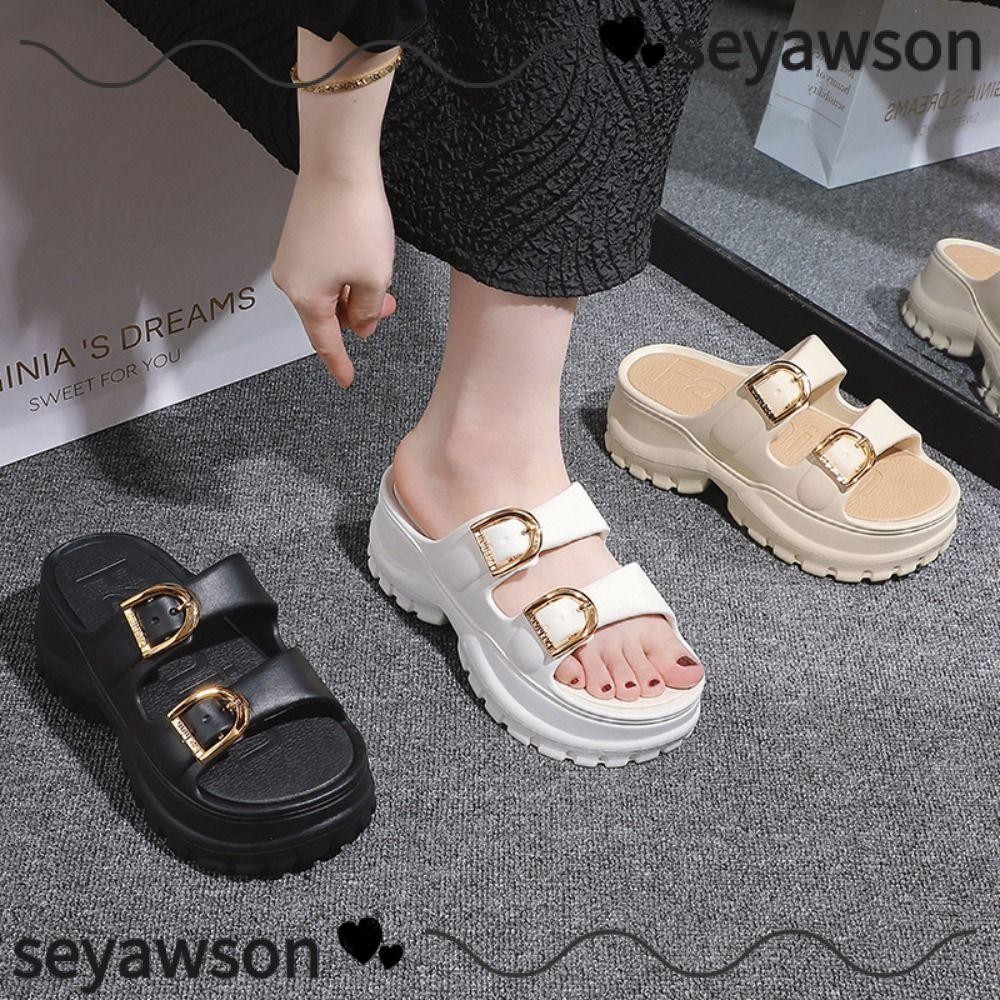 Seyawson รองเท้าแตะผู้หญิง, รองเท้าแตะ EVA กันลื่นฤดูร้อน, แฟชั่นสีทึบทนต่อการสึกหรอหนา Soled รองเท้าแตะชายหาดในร่มกลางแจ้ง