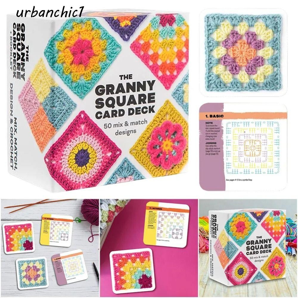 Urbanchic 50 ชิ้น/กล่อง DIY การ์ดลายถัก, DIY Handmade The Granny Square Card Deck, สีสัน Square Mix Matchs ออกแบบยายถักรูปแบบชุดโครเชต์การ์ด