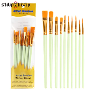 SZX ชุดแปรงทาสีไนลอน10ชิ้นแปรงระบายสีน้ำมันอะคริลิกแท่งสั้นปากกาสีน้ำอุปกรณ์ศิลปะมืออาชีพคุณภาพสูง