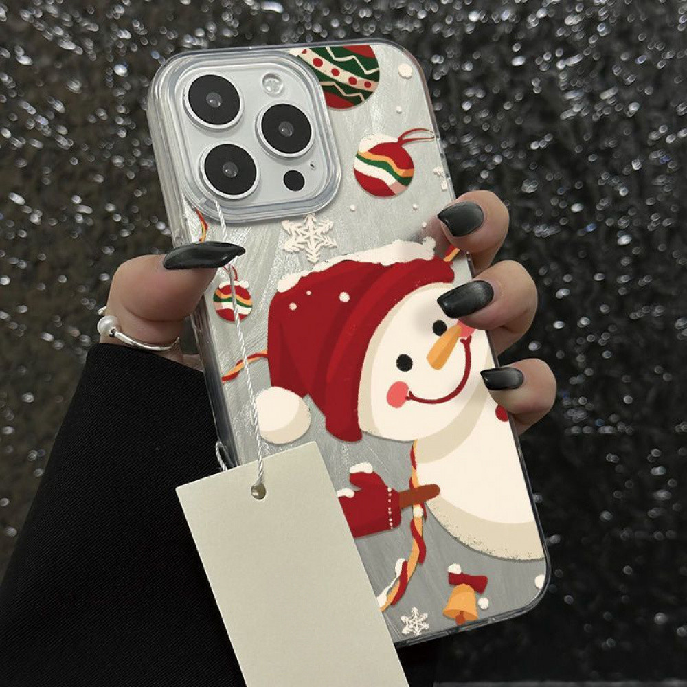 คริสต์มาส Snowman แฟชั่นหรูหราเคสโทรศัพท์สําหรับ iPhone 11/16 ยี่ห้อเปลือก iPhone 12/13/14 15 pro max anti-drop และกันกระแทกเส้นด้ายขนนกกรณีป้อง