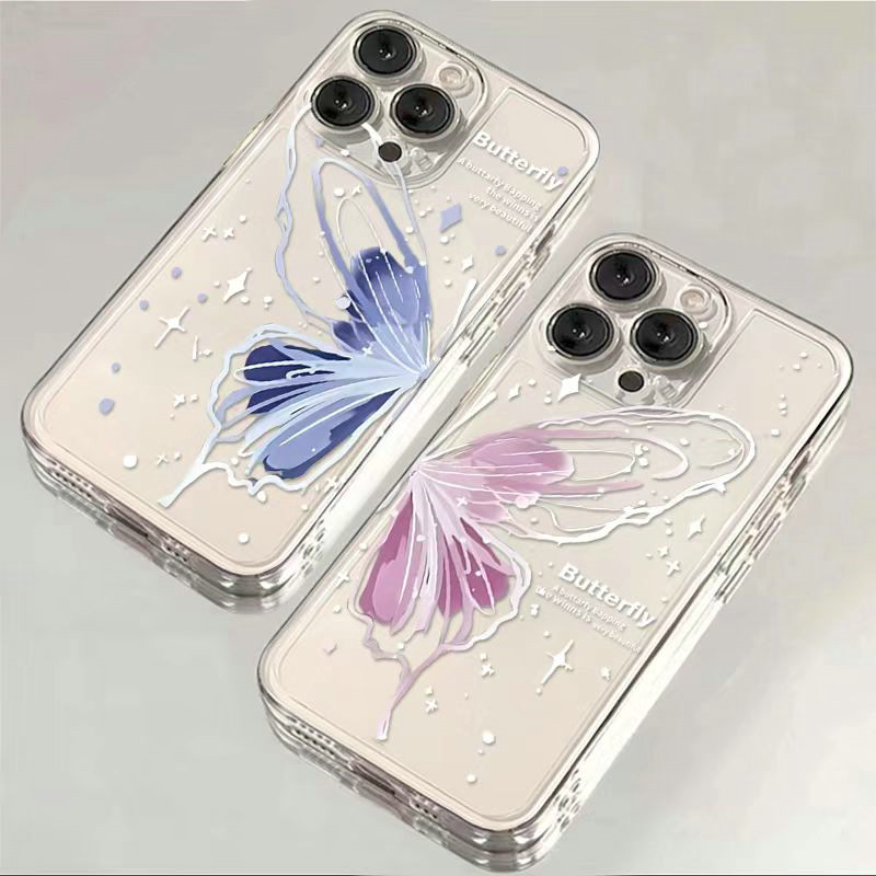 HL| เคส สำหรับ iPhone 6 6s 7 8 Plus X Xr Xs Max 11 12 13 14 15 16 Pro Max เคสโทรศัพท์แบบนิ่มคู่ผีเสื