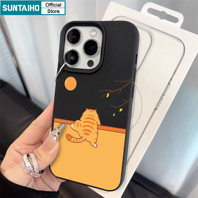 Suntaiho ตลกน่ารักปลอกการ์ตูนแมวรูปแบบเคสโทรศัพท์สําหรับ Iphone 16 15 14 13 12 11 Pro Max IP 7 8 Plus Iphon X Xs XR Xs Max Silicon Soft Premium กันกระแทกปกหลัง