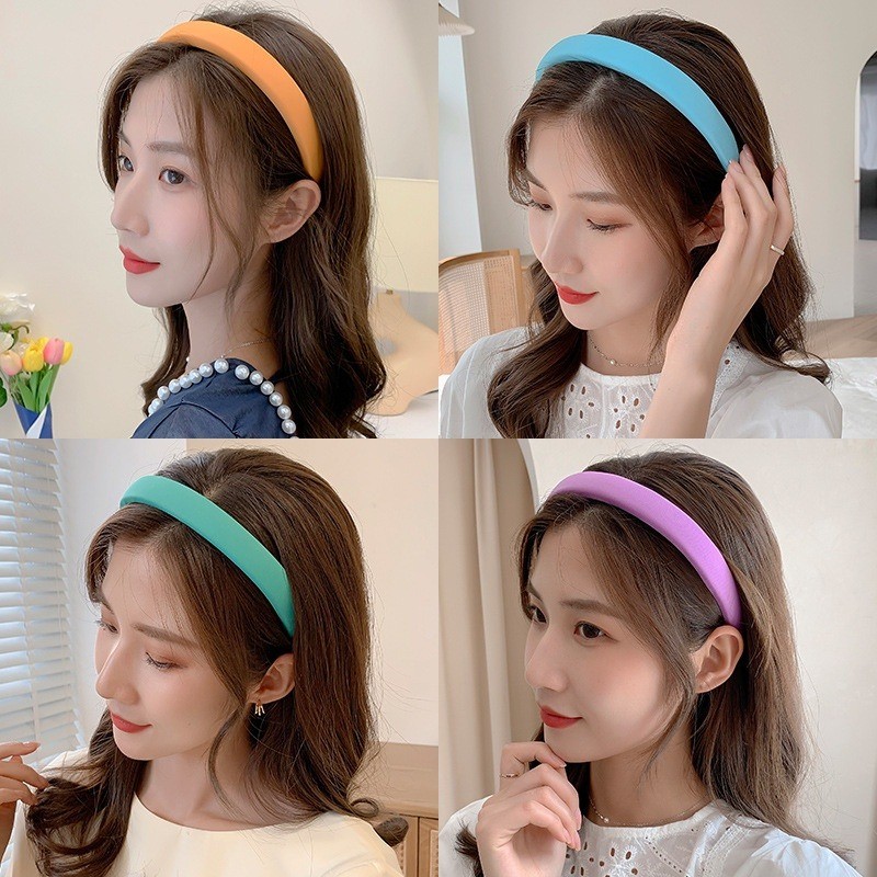 ที่คาดผมฟองน้ําสีลูกกวาดสไตล์หวาน ของผู้หญิง สีทึบยางรัดผมปีกกว้างเครื่องประดับผม - รูปที่ 5