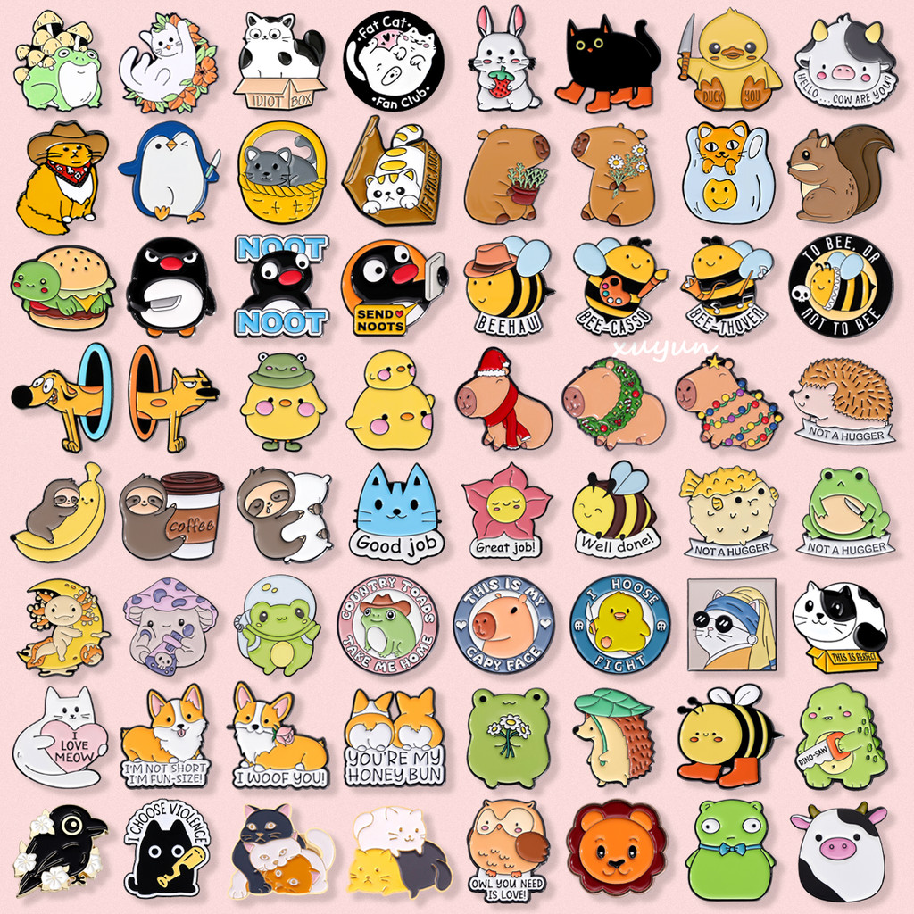 100รูปแบบคอลเลกชันของการ์ตูนสัตว์เข็มกลัดแมวน่ารักกบและผึ้งป้ายโลหะร้อนขาย คาปิบาระ หมุด เครื่องประดับของขวัญ