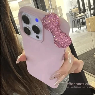 IPhone 17 16 15 14 13 12 11 Pro Max X Xr Xs Max 7 8 PLUS เคสโทรศัพท์ ins เพชรประกายโบว์สีชมพูหนังนิ่มฝาหลัง