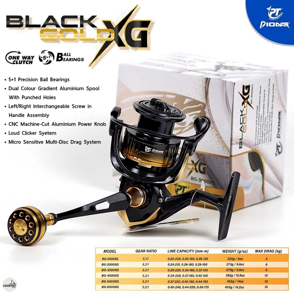 รอกตกปลา PIONEER BLACK GOLD XG ไพโอเนียร์ แบล็คโกลด์ น็อปแต่งสวยๆ