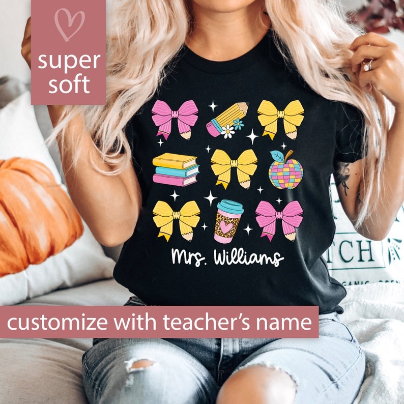 Custom Teacher Shirt for Teacher Appreciation Gift For Teacher T Shirt, Cute Coquette Pencil Bow Tsh