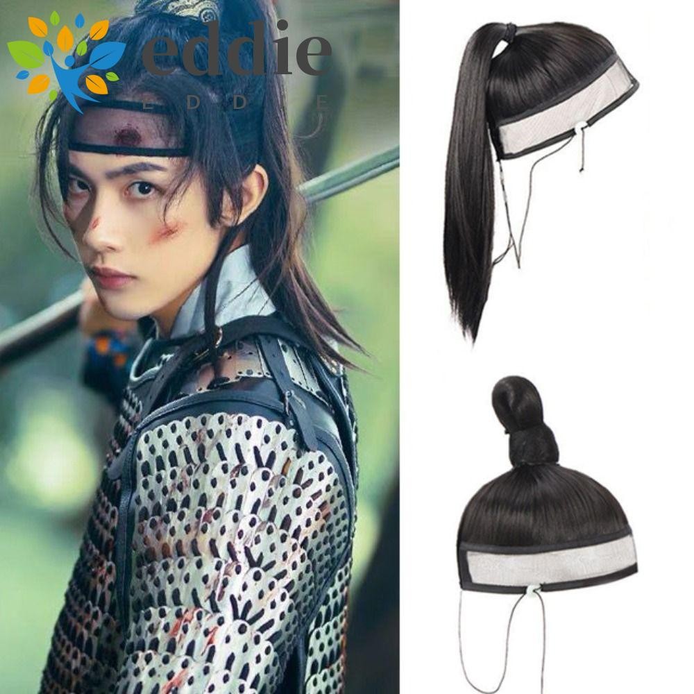 Edie Hanfu วิกผมผู้ชาย Diy หล่อคุณภาพสูงนักรบคอสเพลย์ผมคอสเพลย์ Headdress เครื่องแต่งกายโบราณนินจาชิ้นผมสไตล์จีนอุปกรณ์เสริมผมยาวตรงผมหางม้า