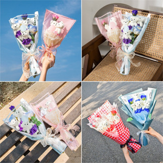 ช่อดอกไม้ตุ๊กตาหมีน่ารักวันวาเลนไทน์ Ins ดอกไม้ประดิษฐ์ของขว…