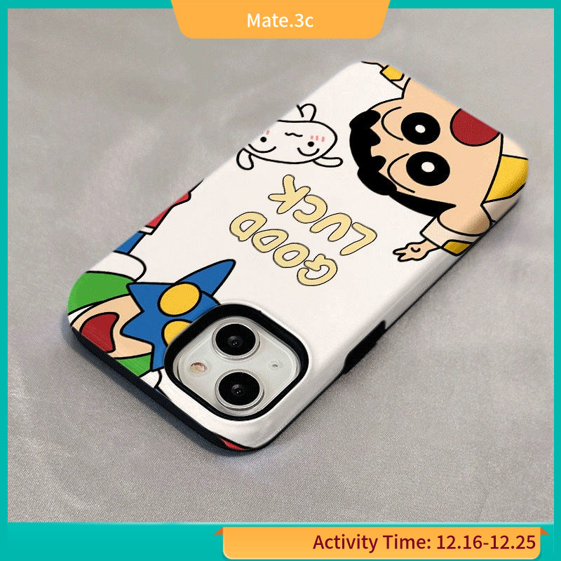 เคสโทรศัพท์มือถือแบบแข็ง สองชั้น ลายการ์ตูนชินจังจอมแก่น สําหรับ Iphone 11 12 13 14PRO XR XSMAX XS VJWX