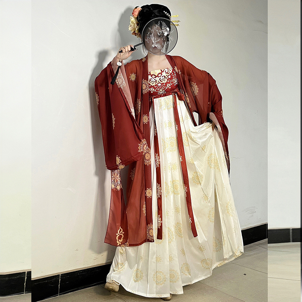 Hanfu [Shuyue] เสื้อเชิ้ตแขนสั้นสไตล์ Tang Xote กระโปรง Super Fairy ชุดเครื่องแต่งกายจัดแต่งทรงผม