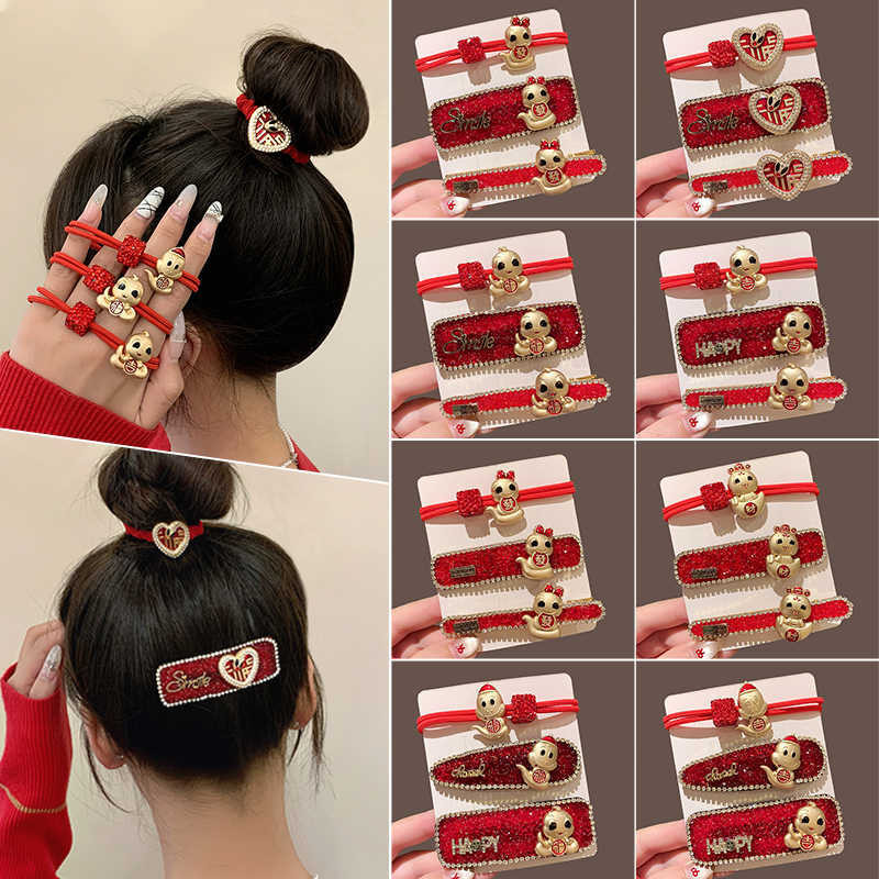 ปีใหม่กิ๊บสีแดงผู้หญิงแฟชั่นเพชรเรียบbbคลิปด้านข้างคลิปงูปีนักษัตรผมหักหนึ่งคําคลิปเครื่องประดับผม