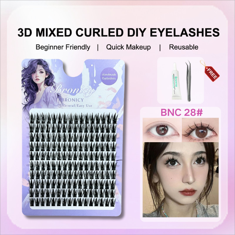 MengJieShangPin 10 แถว 3D Bronicy ขนตาปลอม หนา แยกขนตา ต่อกิ่ง ขนตา ติดทน เหมาะสำหรับมือใหม่