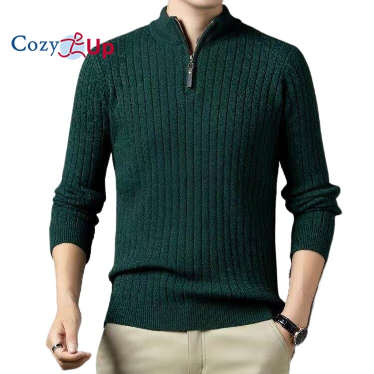 Cozy Up Mens Quarter Zip Sweater Polo Zip Up Pullover วาฟเฟิลถัก Mock คอคอเต่า