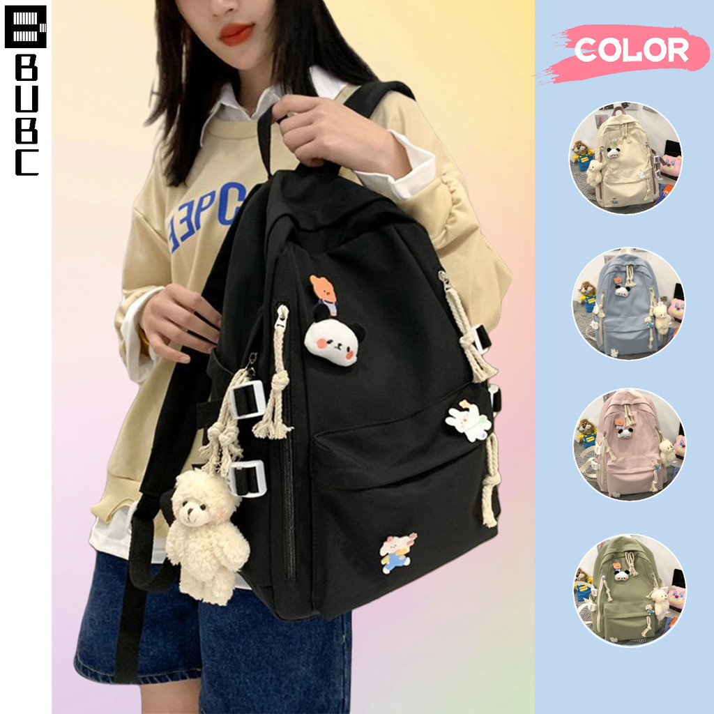 BUBC กระเป๋านักเรียน นหญิง น่ารักๆ มัธยม ผู้ชาย สีดำ สีเขียว กระเป๋าเป้