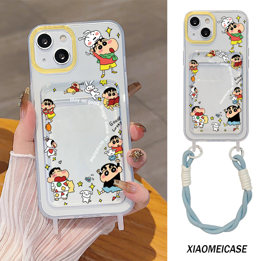 เคส ไอโฟน11 For Iphone 13 12 14 15 Pro MAX 14 15 8 7 Plus X XR XSMAX เครยอนชินจังเคสโทรศัพท์มือถือกระเป๋าใส่บัตรแฟชั่น