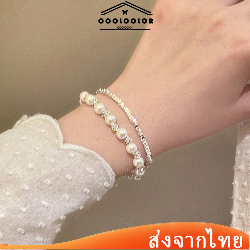 ในไทย💖สร้อยข้อมือมุกประดับเพทายลูกปัดระดับไฮเอนด์แฟชั่นเกาหลีเครื่องประดับสําหรับผู้หญิงของขวัญ.COD