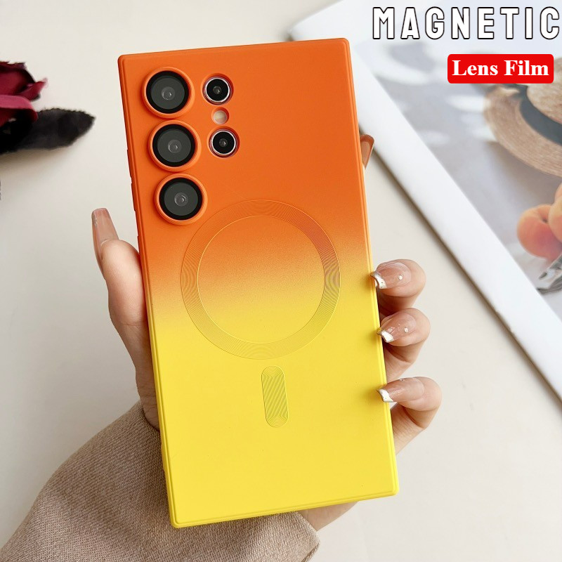 SAMSUNG ชาร์จแม่เหล็กGradientสีเคสโทรศัพท์อ่อนสําหรับSamsung Galaxy S25 S24 S23 S22 S21 S20 Ultra Pl