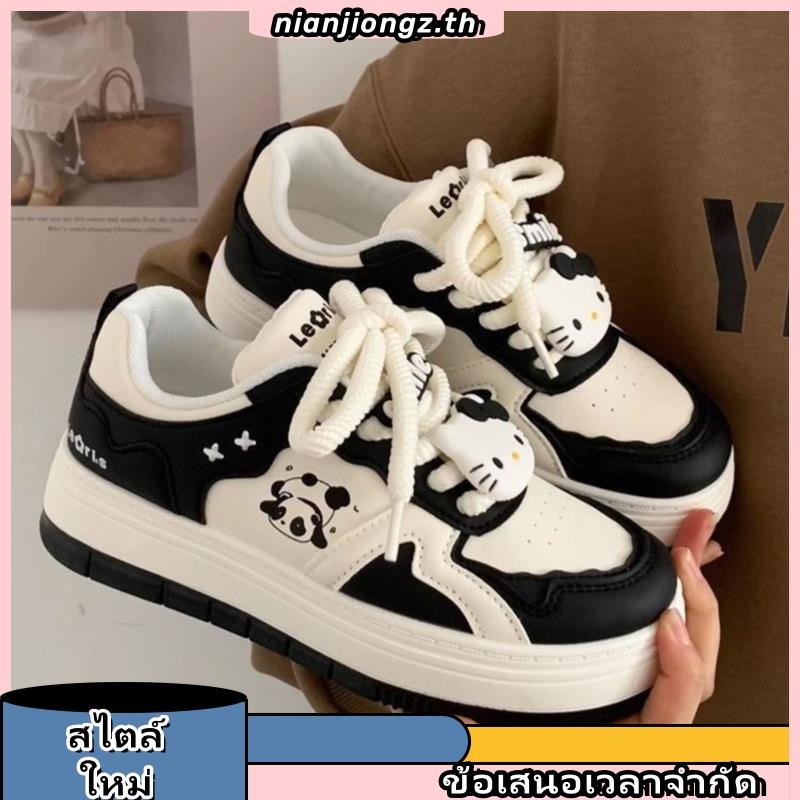 CGF.SNEAKERS.รองเท้าผ้าใบลําลอง พื้นหนา ลายแพนด้า สีขาว ดํา เข้ากับทุกการแต่งกาย สําหรับสตรี และนักเรียน ใส่เล่นสเก็ตบอร์ด