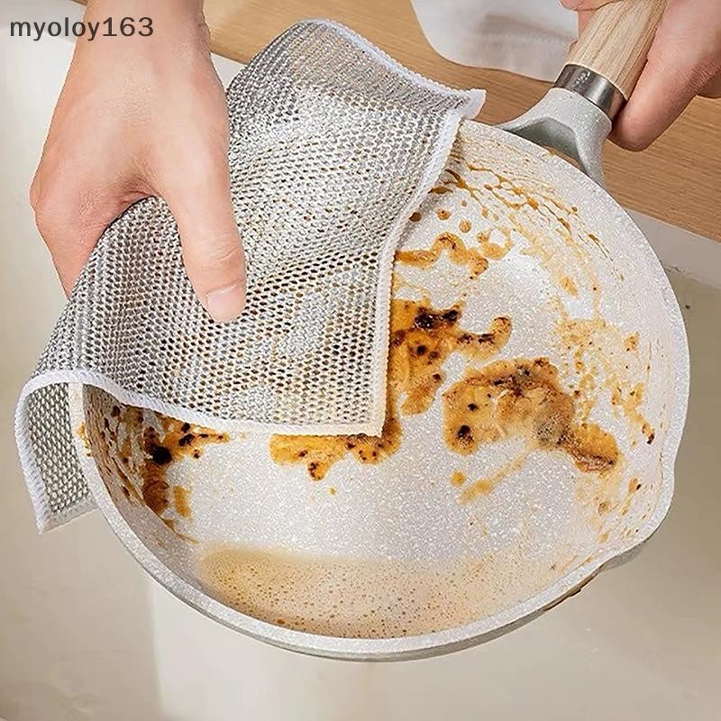 Myoloy ลวดเงิน ครัว ผ้าขนหนูล้างจาน ลวดทําความสะอาดเศษผ้า สําหรับเครื่องมือทําความสะอาดหม้อจาน-20x20cm