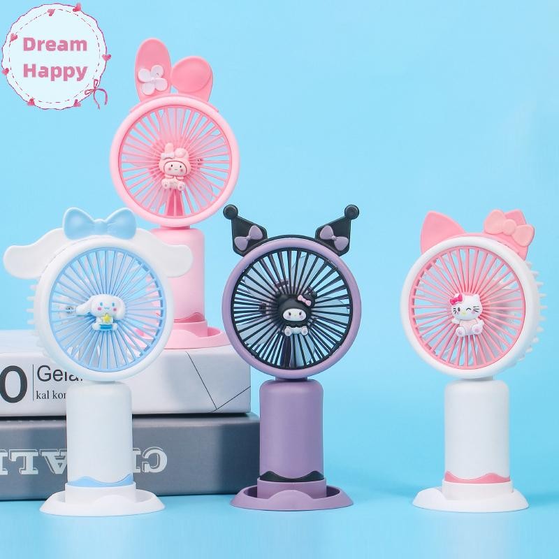 Dreamhappy แบบพกพา Sanrio พัดลมมือถือฤดูร้อน USB ชาร์จพัดลมตั้งโต๊ะการ์ตูน Dual ใช้ Kawaii ผู้ถือโทรศัพท์พัดลมขนาดเล็กสาวน่ารักของขวัญ TH
