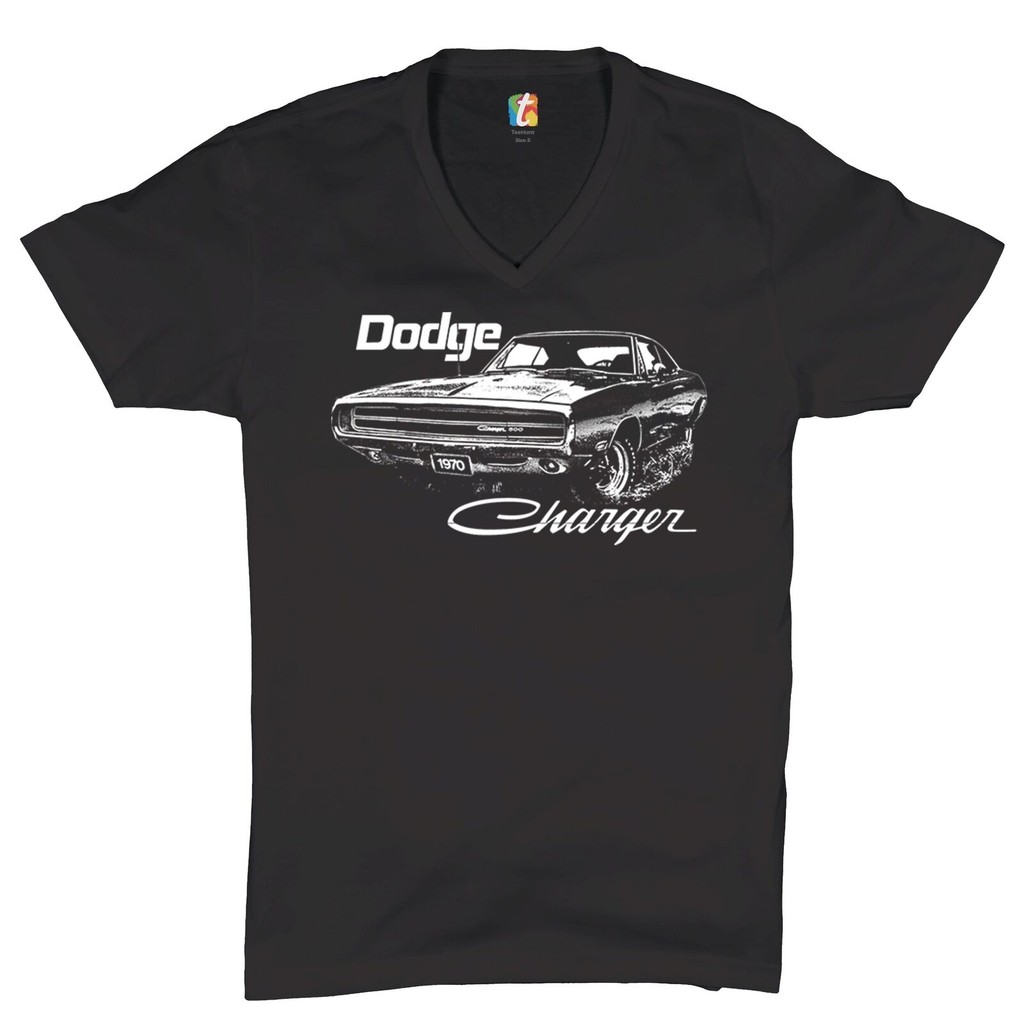 1970 Dodge Charger เสื้อยืดคอวี Classic Retro Muscle Car License Tee