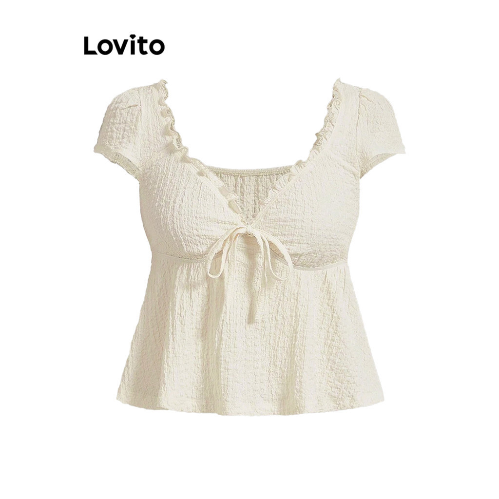 Lovito เสื้อลูกไม้ขึ้นรูปโบโฮธรรมดาสำหรับผู้หญิง L99ED699