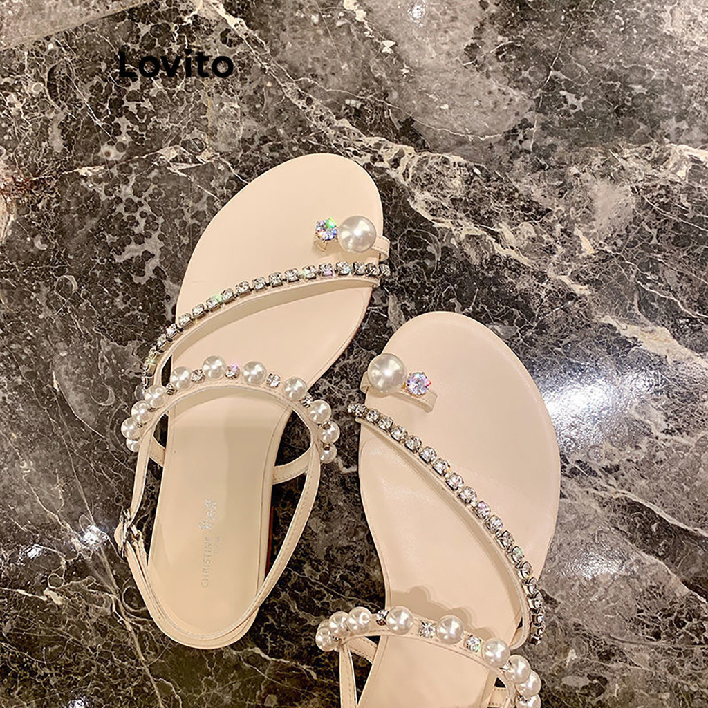 Lovito รองเท้าแตะรัดส้นผู้หญิง พื้นแบน แต่งโซ่ ใส่สบาย สีพื้น สไตล์ลำลอง LFA32428