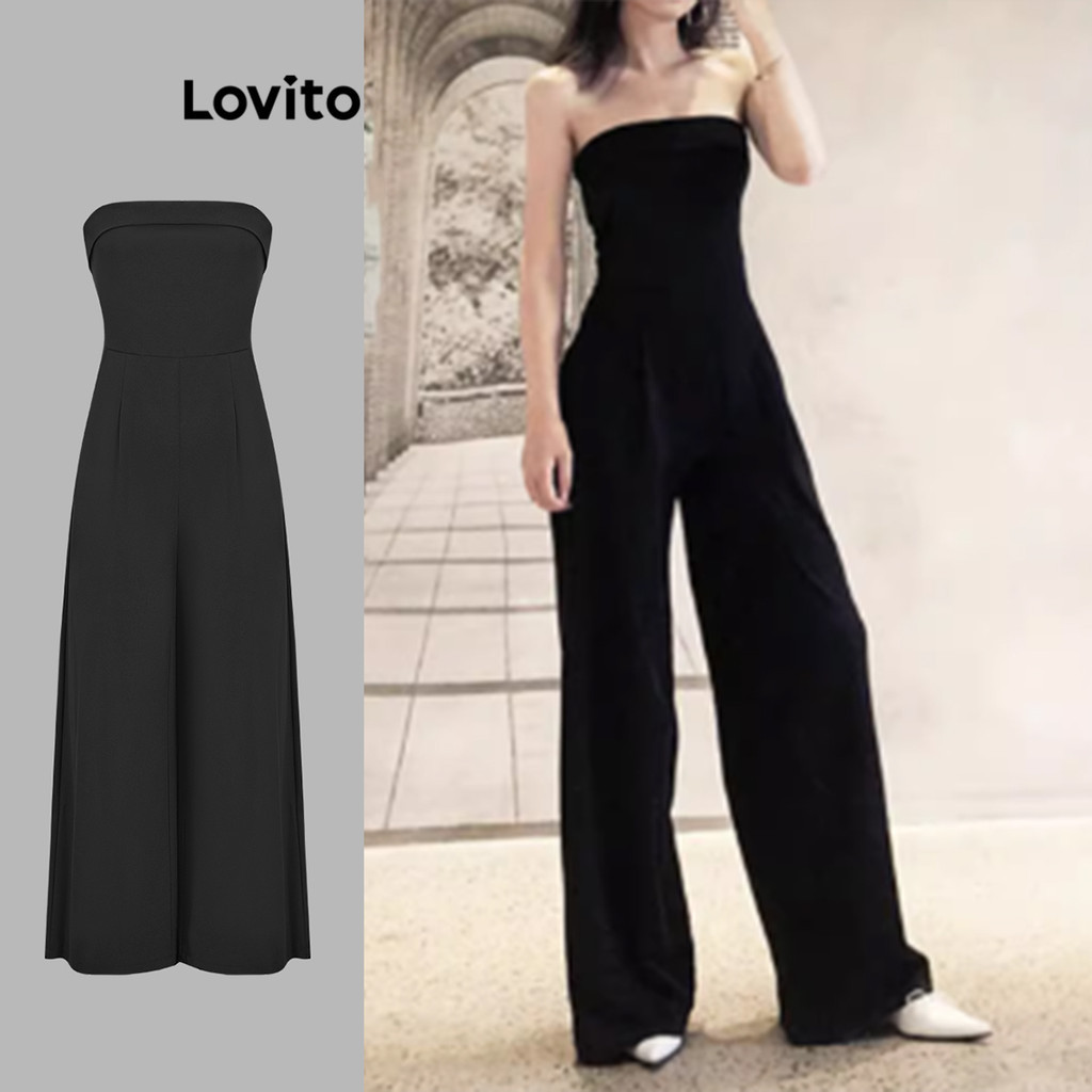 Lovito จั๊มสูทไหล่เย็นธรรมดาสบาย ๆ สำหรับผู้หญิง LAD106190