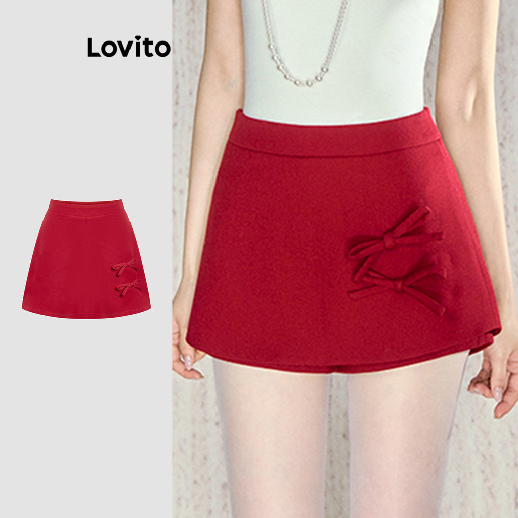 Lovito กระโปรงหน้าผูกโบว์สีพื้นน่ารักสำหรับผู้หญิง L114AD017
