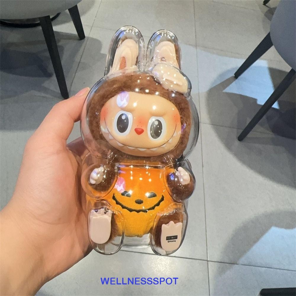 Wellnessspot ท่านั่ง Labubu กระเป๋าเก็บ, กันน้ํา Anti-lost Pumpkin Labubu เกราะป้องกัน, ตุ๊กตากันฝุ่นโปร่งใสที่ถอดออกได้ 3D กล่องแสดงกลางแจ้ง