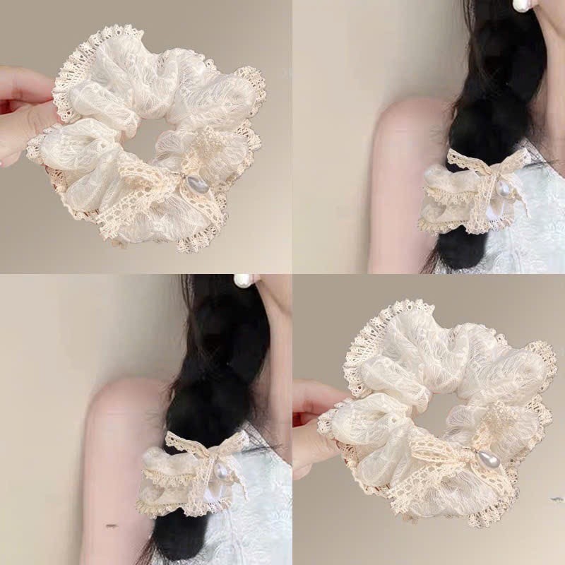 น่ารัก Princess White Lace Retro Scrunchies RR3