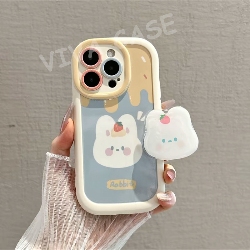 HP กระต่ายสีขาวน่ารัก motif เคสโทรศัพท์ซิลิโคนอ่อนนุ่มสีฟ้า - สไตล์ครีมเข้ากันได้สําหรับเคส VIVO - V