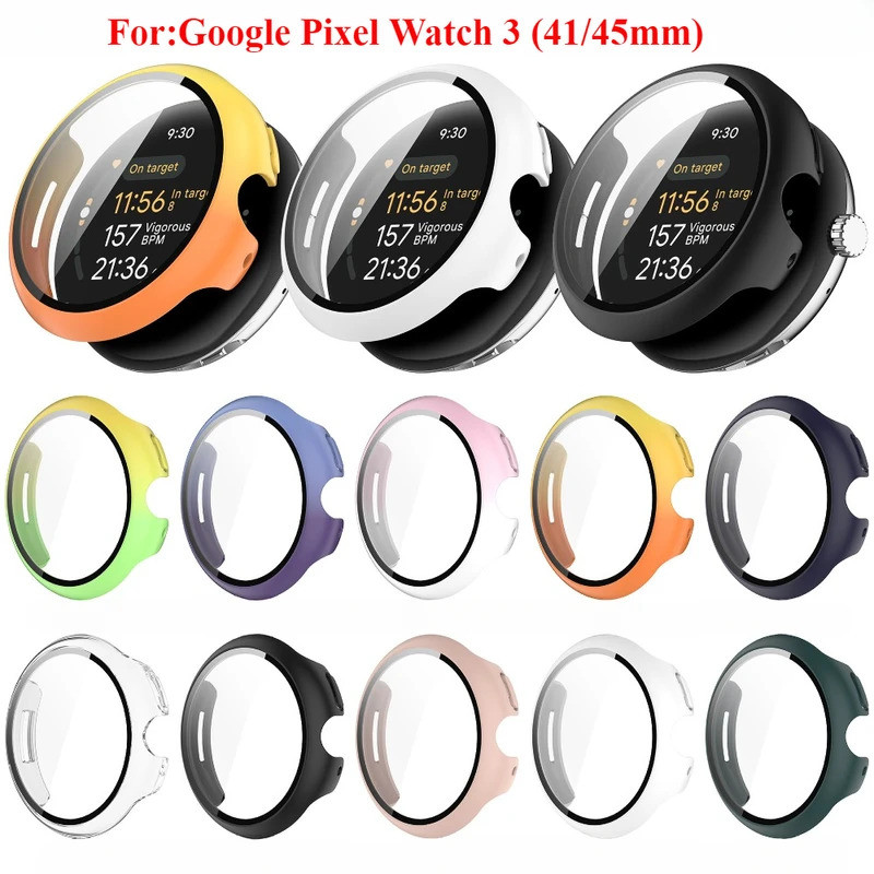 เคสพีซี + กระจกนิรภัยสําหรับ Google Pixel Watch 3 ตัวป้องกันหน้าจอแบบเต็มสมาร์ทวอทช์กันชนทําความสะอาดผ้าฝ้าย