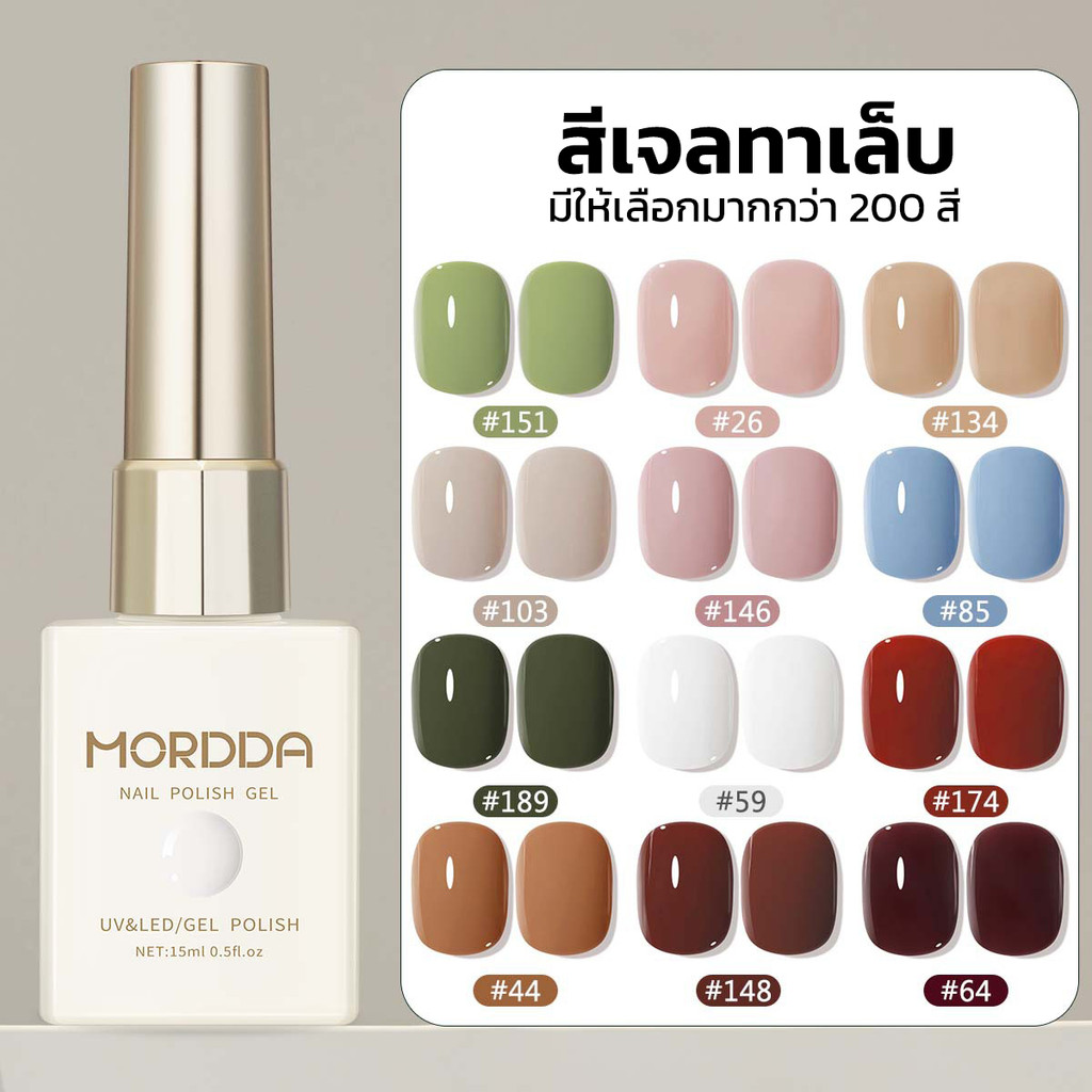 Mordda สีเจลรหัสใหม่ สีชัด ติดทนนานเพียงปาดเดียว จัดส่งจากไทย มีให้เลือกมากกว่า 240 สี (สีพื้น/กลิตเตอร์/สีแฟลช)