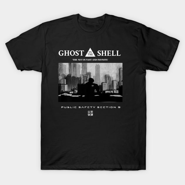 เสื้อยืด Vintage Ghost in The Shell Retro, Vintage Section 9, Japanese Anime T-Shirt แท้ Cotton