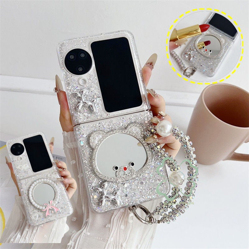 แฟชั่น Bling Glitter Bear Mirror Clear Case สําหรับ OPPO