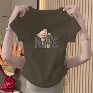เสื้อยืดผู้หญิงสวมใส่สบายผ้านิ่มดีค่ะเสื้อยืดรัดรูป เสื้อยืดแขนสั้นพิมพ์ลายตัวอักษรแฟชั่นสาวร้อน