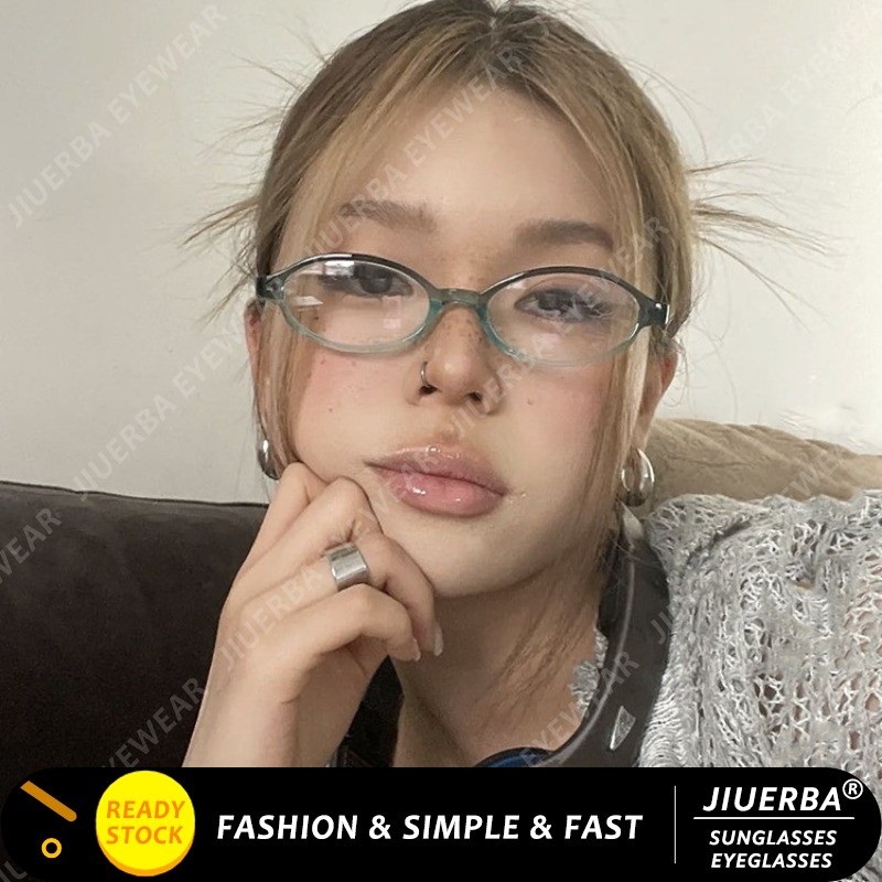 (JIUERBA) Anti Blue Light Retro แว่นตารูปไข่ Y2K สไตล์กรอบเล็กสาวเผ็ดใสแว่นตาป้องกันเลนส์คอมพิวเตอร์