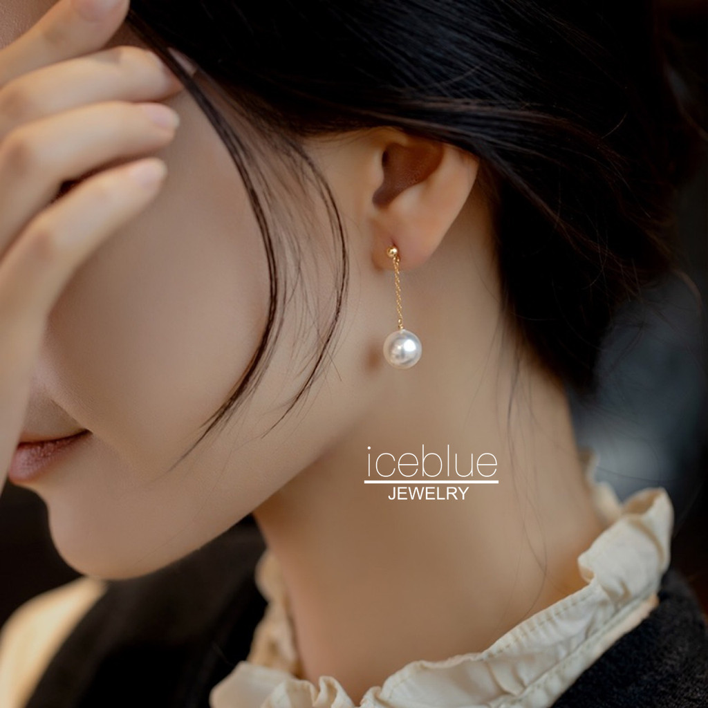 【iceblue】ต่างหูติดติ่งไข่มุกทรงกลมสมบูรณ์แบบ 8mm 10mm พร้อมพู่ ชุบ 14K Gold ไร้สนิม ไทเทเนียมสตีล สำหรับผู้หญิง E95 - รูปที่ 3