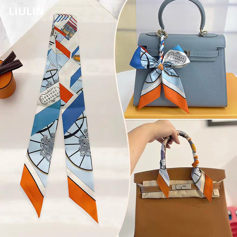 [สินค้าพร้อม] ผ้าพันคอไหมยาวน้ำหนักเบาสำหรับฤดูร้อนสำหรับผู้หญิง ผ้าพันคอกระเป๋าสองด้าน 90ซม. สายรัดตกแต่งและเครื่องประดับแฟชั่นสำหรับผู้หญิง