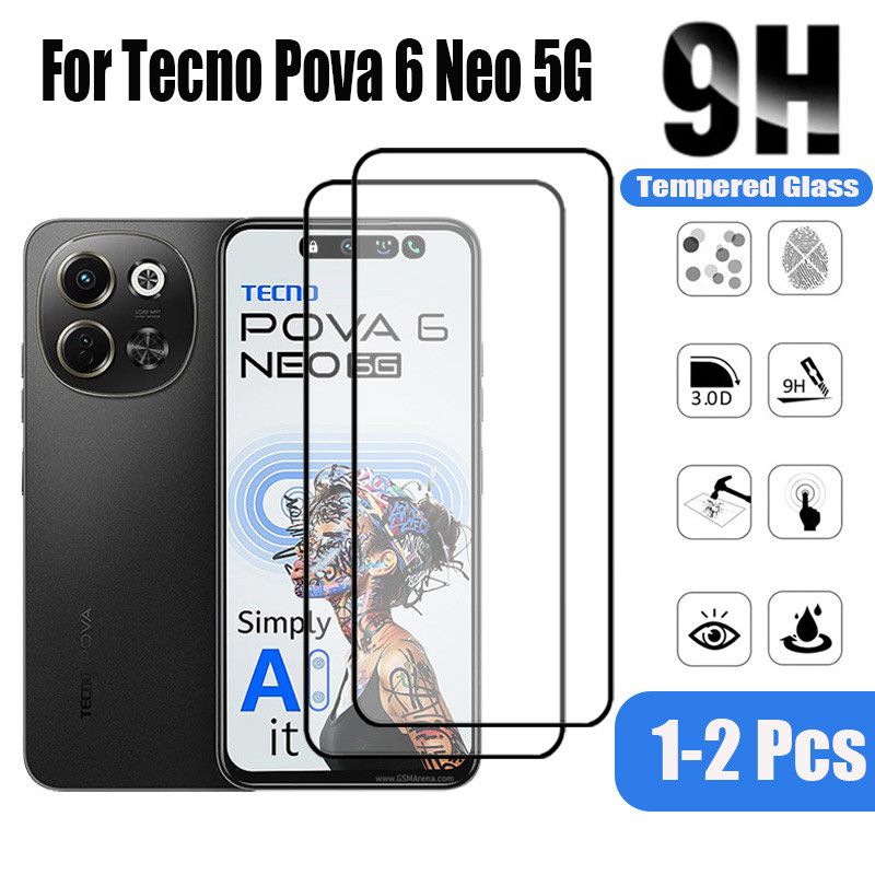 Tecno Pova 6 Neo 5G 2 ชิ้นกระจกนิรภัยป้องกันหน้าจอสําหรับ Tecno Pova 6 5 Pro Neo 4G 9D แก้วป้องกันฟิ