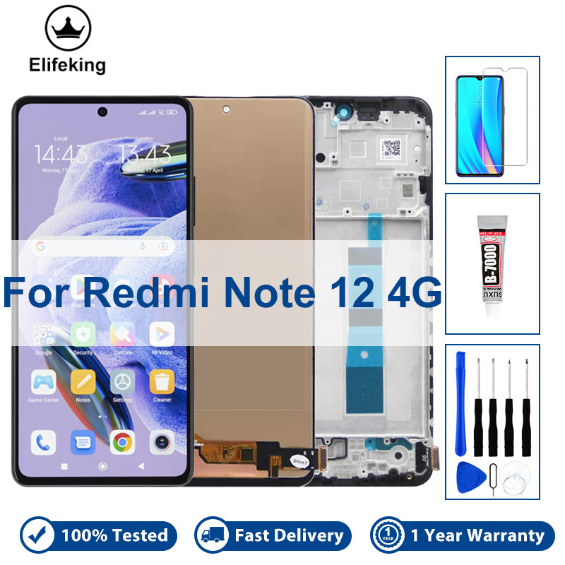 6.67 "LCD สําหรับ Xiaomi Redmi Note 12 4G 23021RAAEG 23027RAD4I จอแสดงผล การประกอบจอสัมผัส Digitizer พร้อมกรอบ